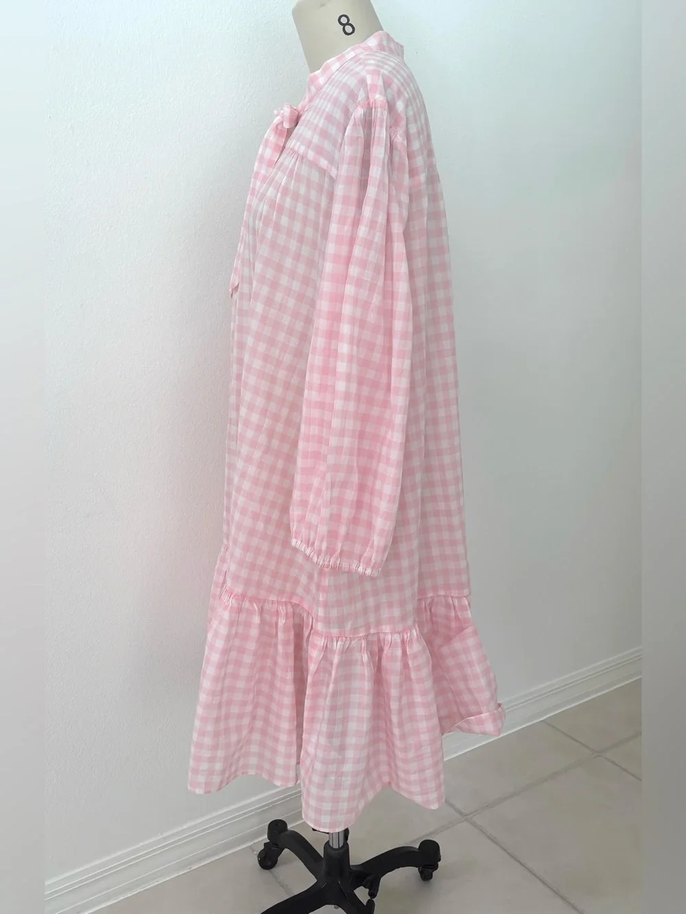 J.Crew Gingham Tie-Neck Ruffle Tiered Mini Dress NWT Pink & White XXL